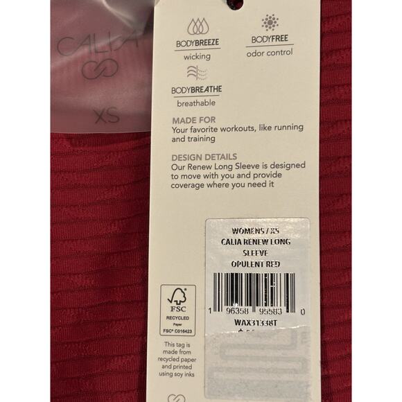 Calia Women’s Extra Small Renew Long Sleeve Tee Shirt Opulent Red New With Tags - Picture 3 of 3